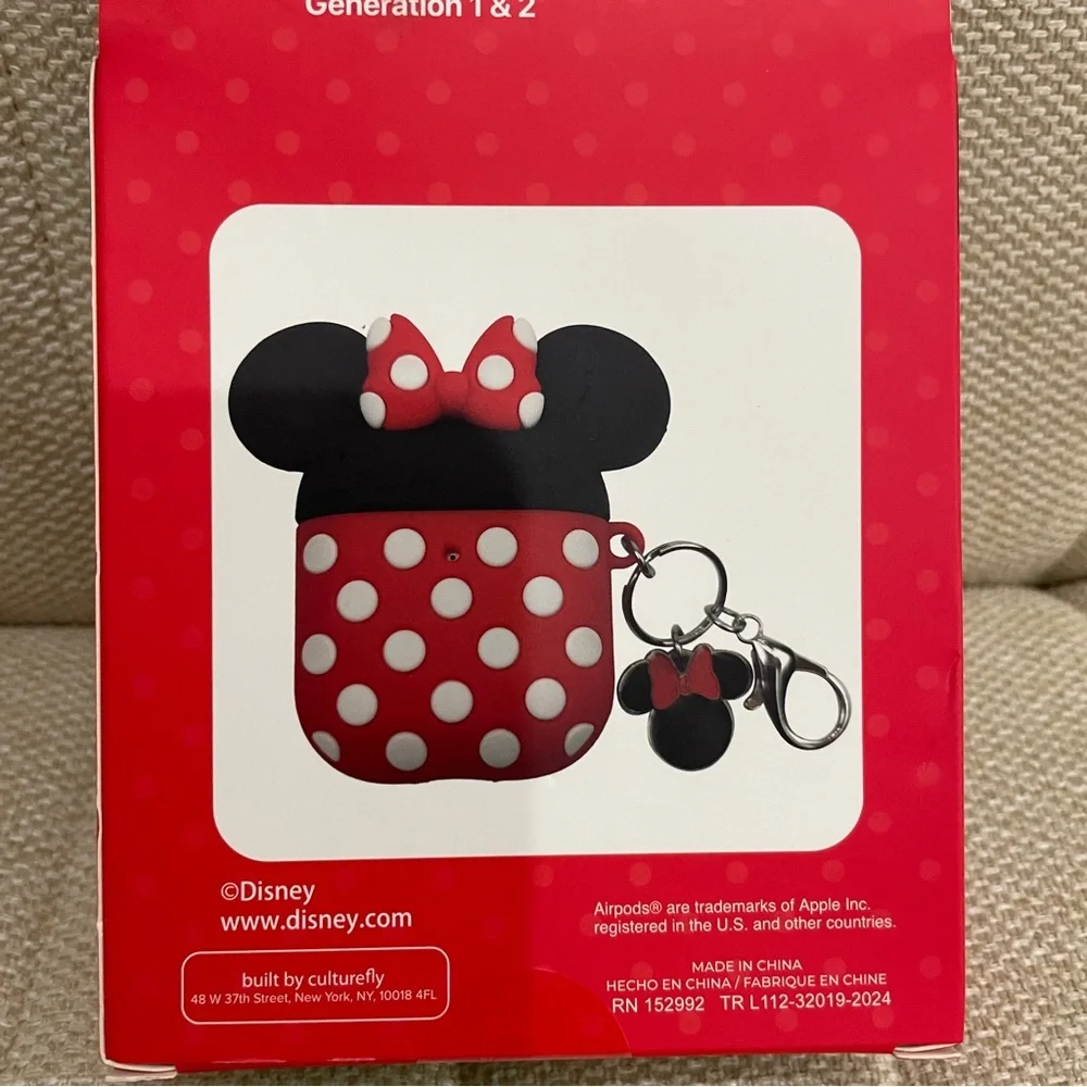 NEW Disney Minnie Mouse AirPods Case Generation 1 &‎ 2 Red Polka Dot 3D Silicone